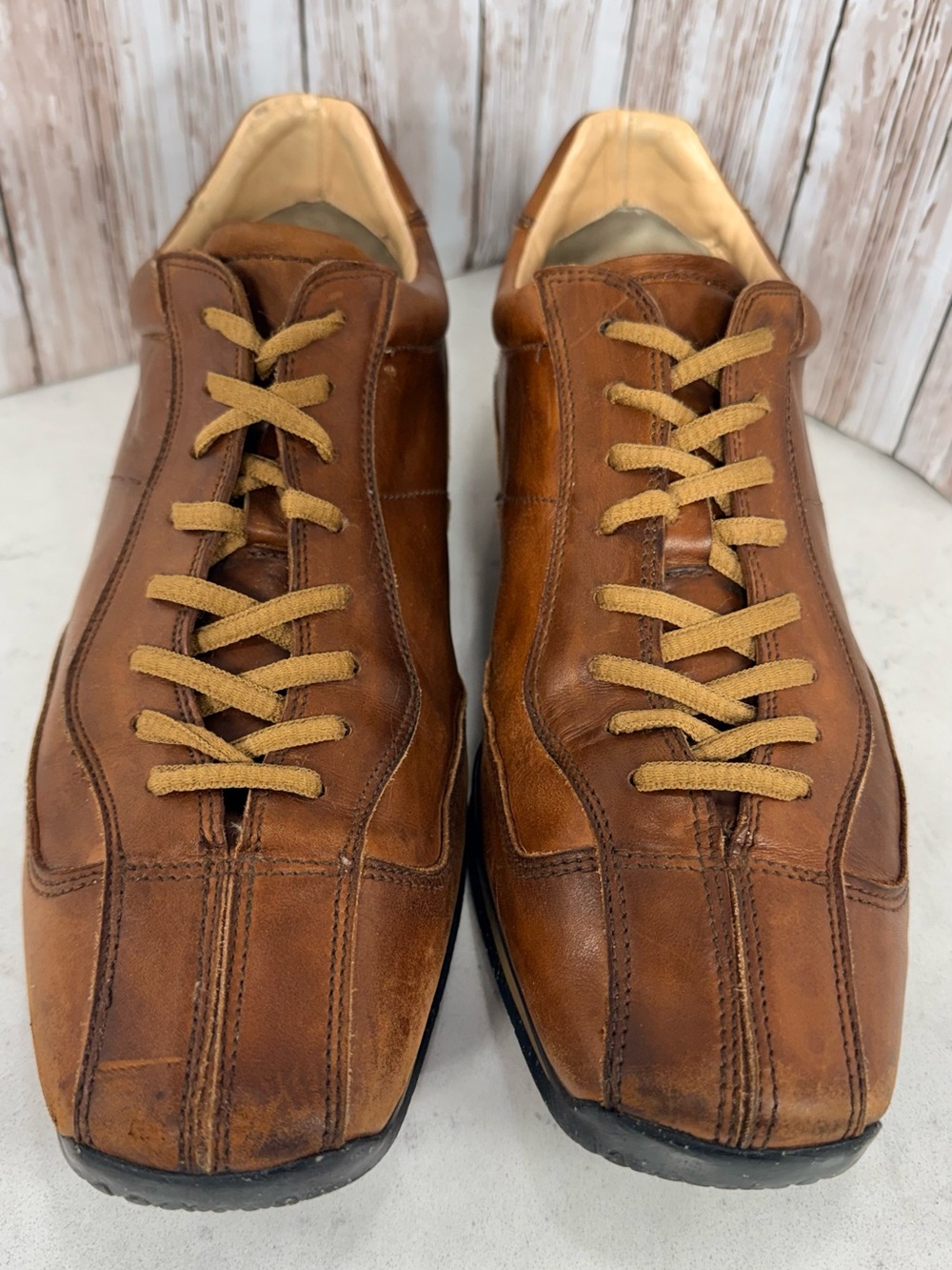 Prada Shoes Men Carame Brown Leather Luxury Sneakers Prada Size 9 US Size 10